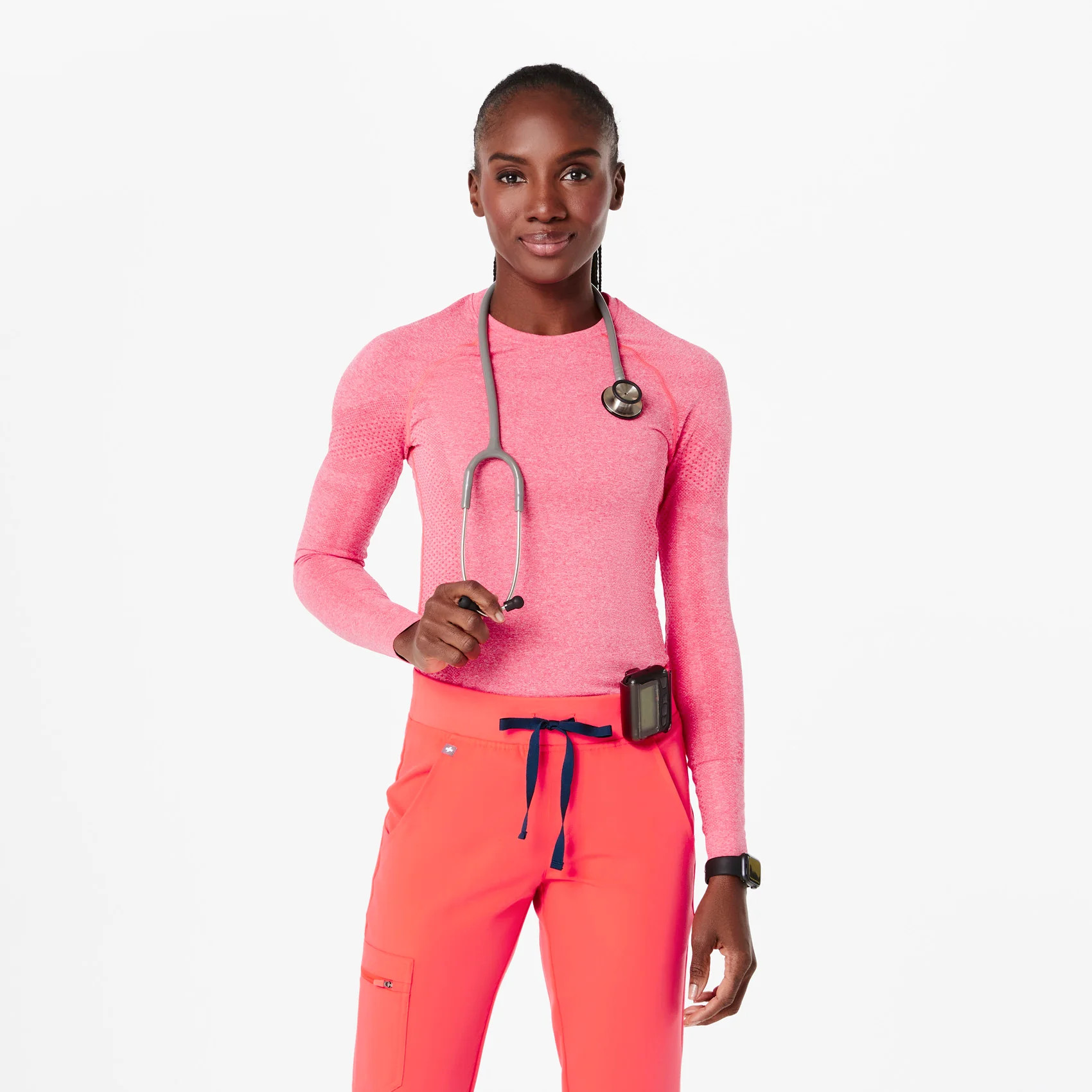 Women's Salta Longsleeve Performance Underscrub - Fiery Coral · FIGS | FIGS