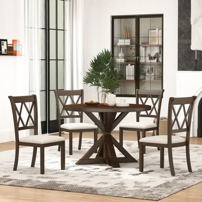 Roundhill Furniture Windvale Cross-Buck Wood 5-Piece Dining Set Espresso | Target