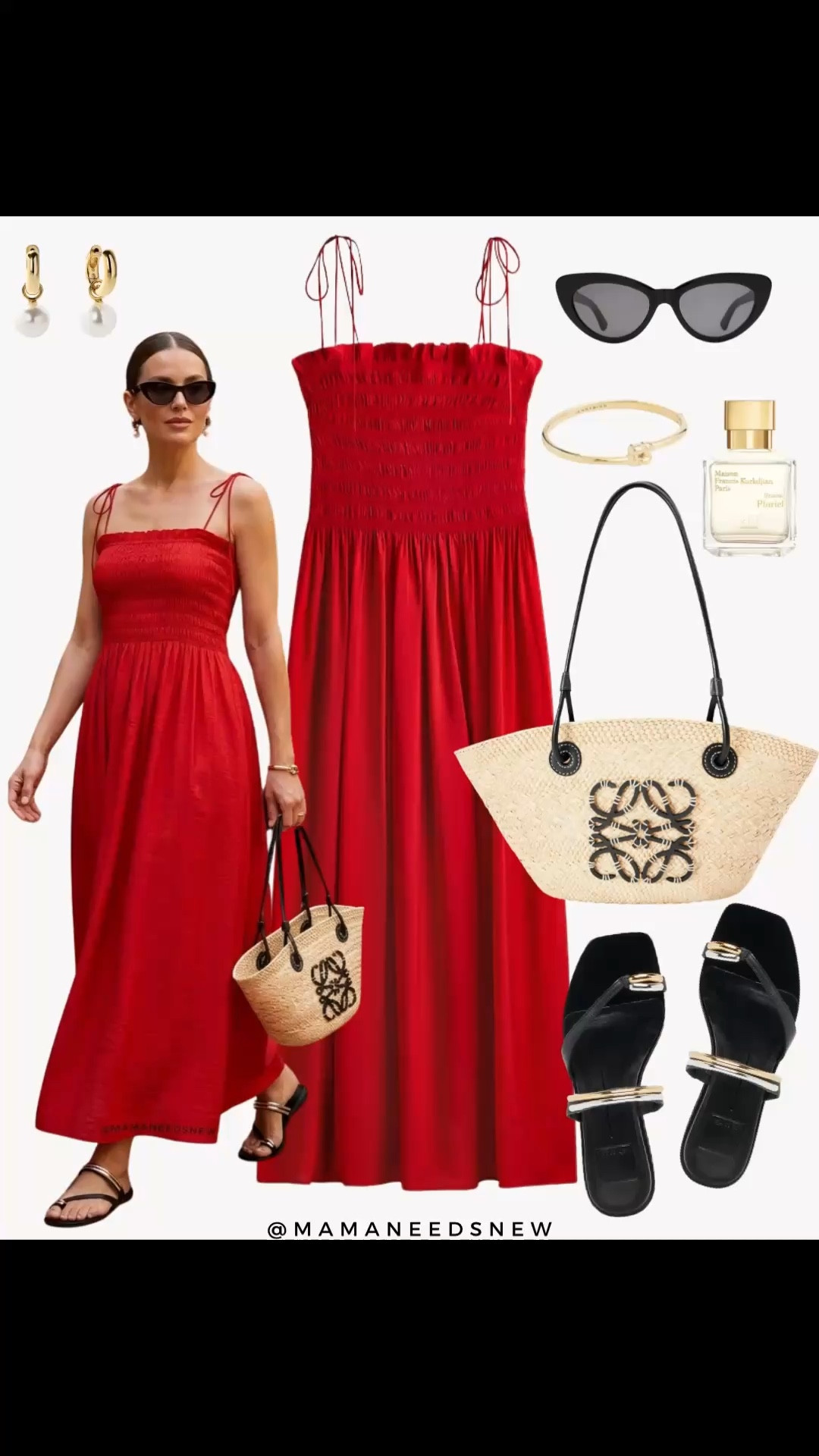 A summer / vacation outfit with a smocked top dress, raffia bag, toe ring sandals ❤️🖤

#LTKSeasonal #LTKSaleAlert #LTKootd