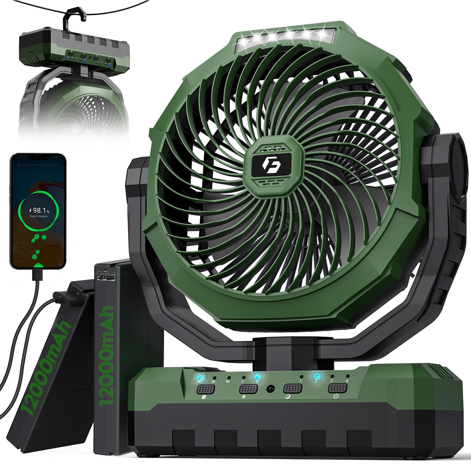 FRIZCOL 3-in-1 Camping Fan - Portable Fans Rechargeable - 24000mAh 9-Inch Battery Powered Fan(140... | Amazon (US)