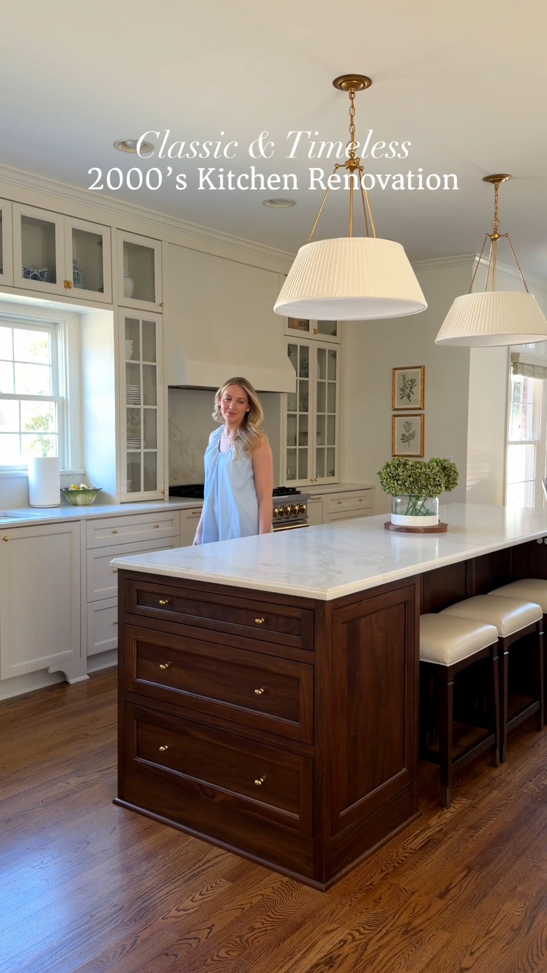 My southern kitchen Renovation! All exact linked. 
Unlacquered brass: Emtek hardware
Polished brass faucet: Newport Brass
Island: Mouser in walnut stain
Cabinets: Kith “Brighton door style”
Cabinet color: alabaster by Benjamin Moore

Wall Color: Greek villa 
All Chinoserie sourced from Amazon Appliances: ZLine 
Countertops: Calcatta Caldia Honed quartz with cove edge detail 
Pendants: Currey & Co