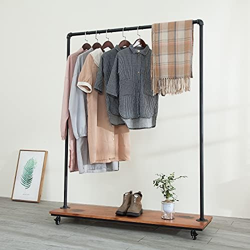 Industrial Pipe Clothing Rack Wood Garment Rack Pipeline Vintage Rolling Rack with Wheels (B) | Amazon (CA)