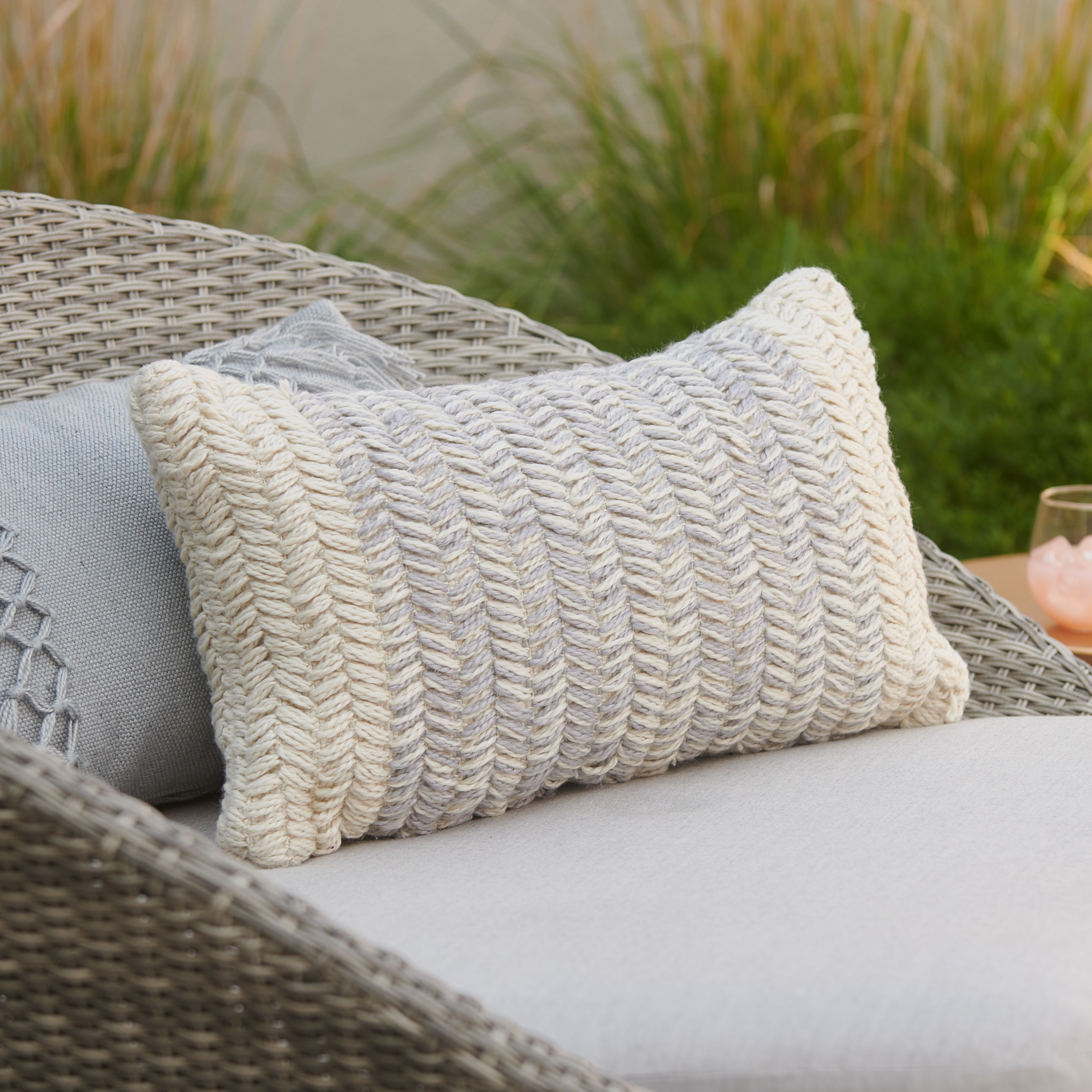 MoDRN Braided Texture Lumbar Outdoor Throw Pillow, Gray | Walmart (US)