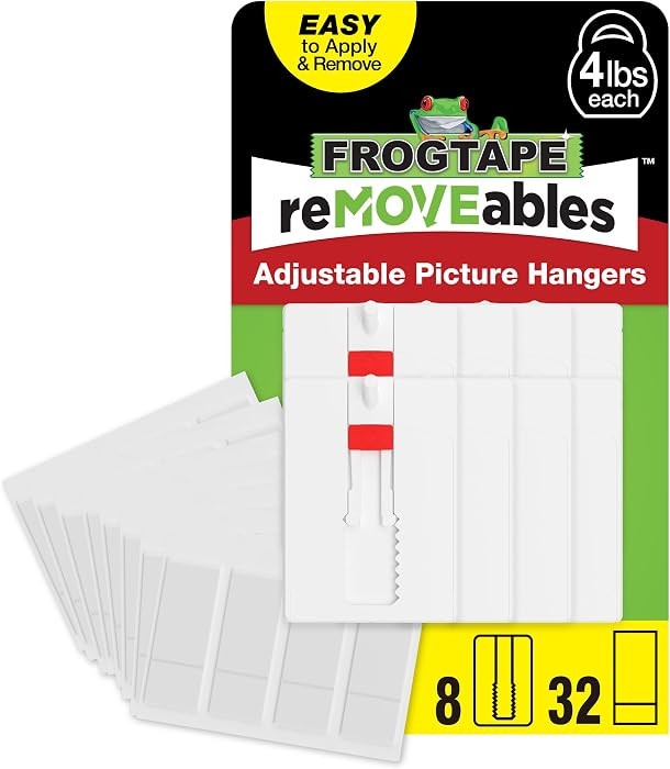 FrogTape reMOVEables Adjustable Picture Hangers - 8 White Reusable Hangers & 32 Adhesive Strips -... | Amazon (US)