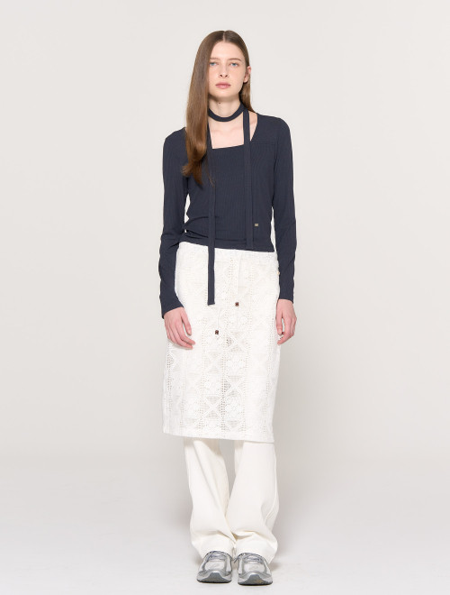 Scarf Layered Square Neck T-Shirt [DUST NAVY] / WBD3L01509 | Musinsa Global