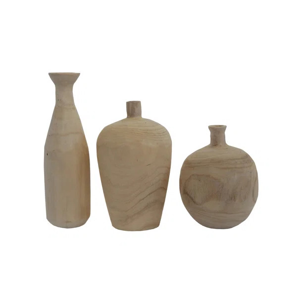Keane 3 Piece Paulownia Wood Table Vase Set | Wayfair Professional