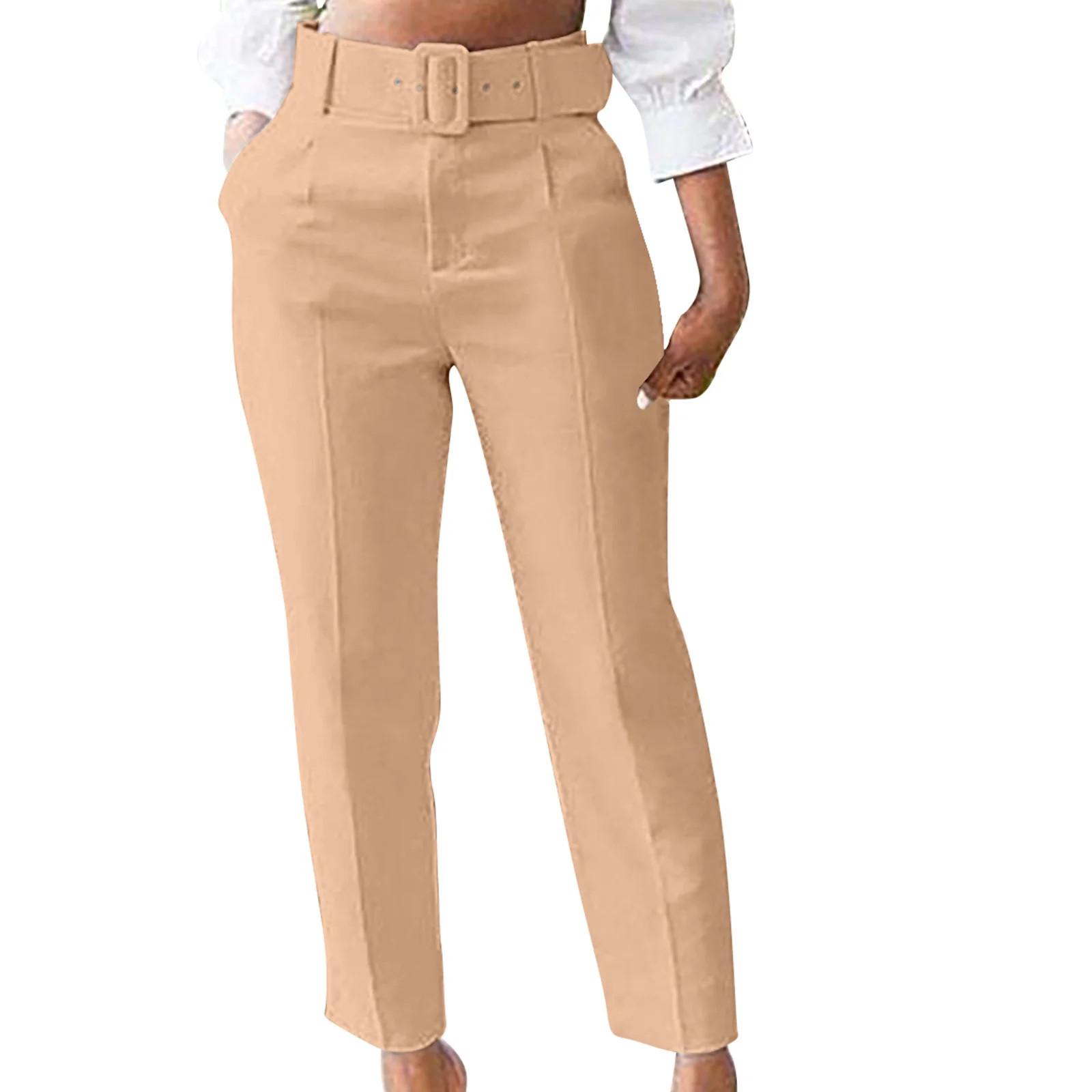 TMOYZQ Women's Dress Pants with Pockets, High Waisted Straight Leg Stretch Pull-On Slacks Casual ... | Walmart (US)