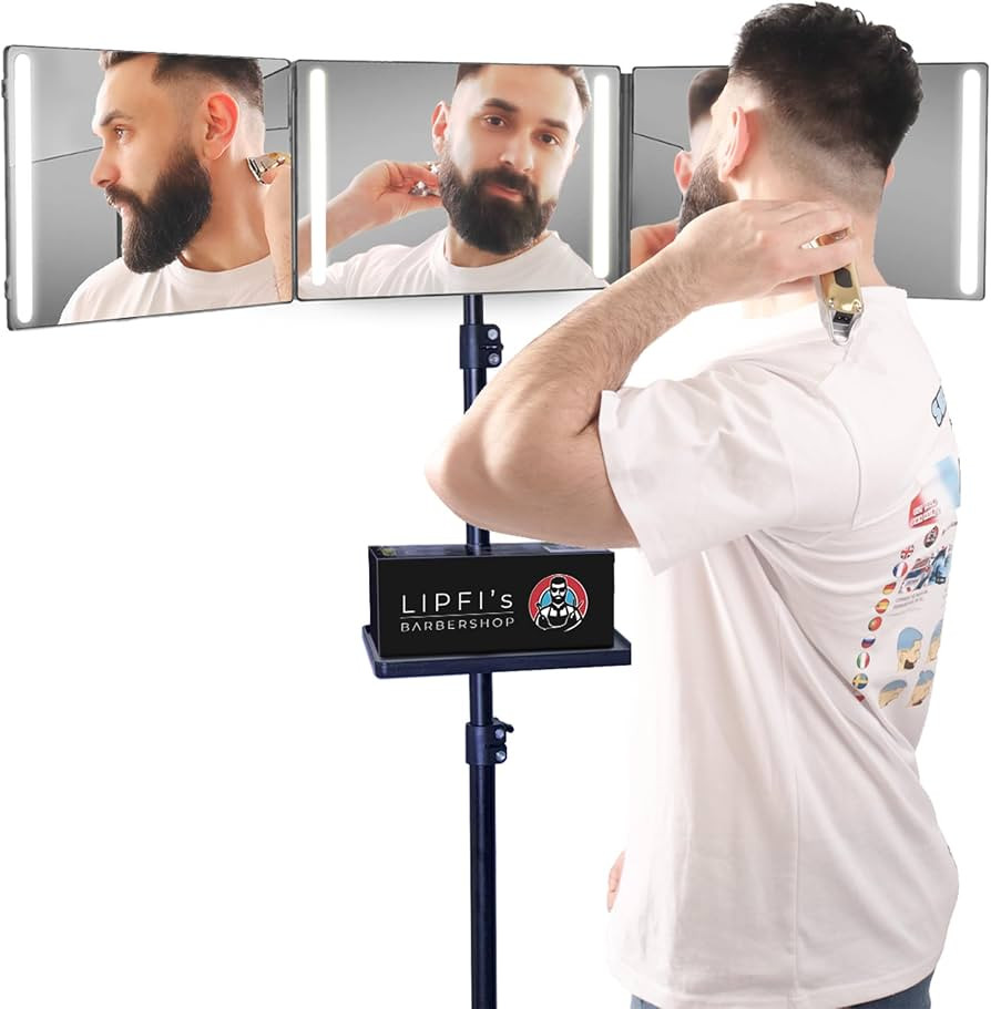 LIPFISBARBERSHOP.COM 360\u00b0 Mirror with Tripod, 3-Way Mirro for Self Hair Cutting, Includes Cr... | Amazon (US)
