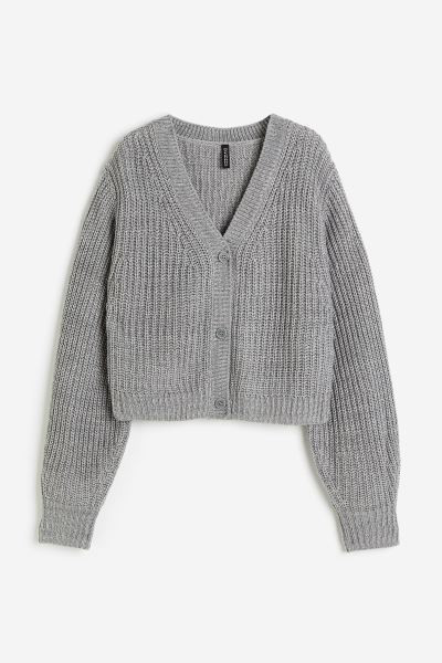 Balloon-sleeved cardigan - Grey - Ladies | H&M GB | H&M (UK, MY, IN, SG, PH, TW, HK)