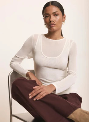Cream Sheer Double Layer Top | Mint Velvet