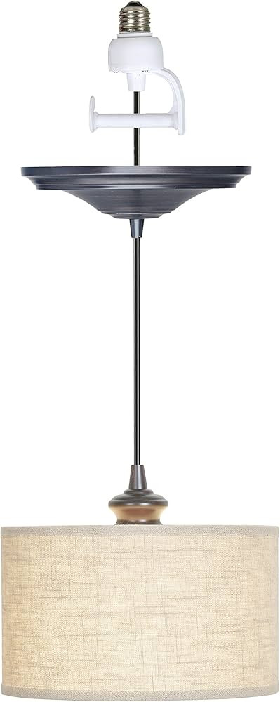 Worth Home Products Instant Pendant Light - Brushed Decorative Bronze Tan Linen Drum - 4”-6” ... | Amazon (US)