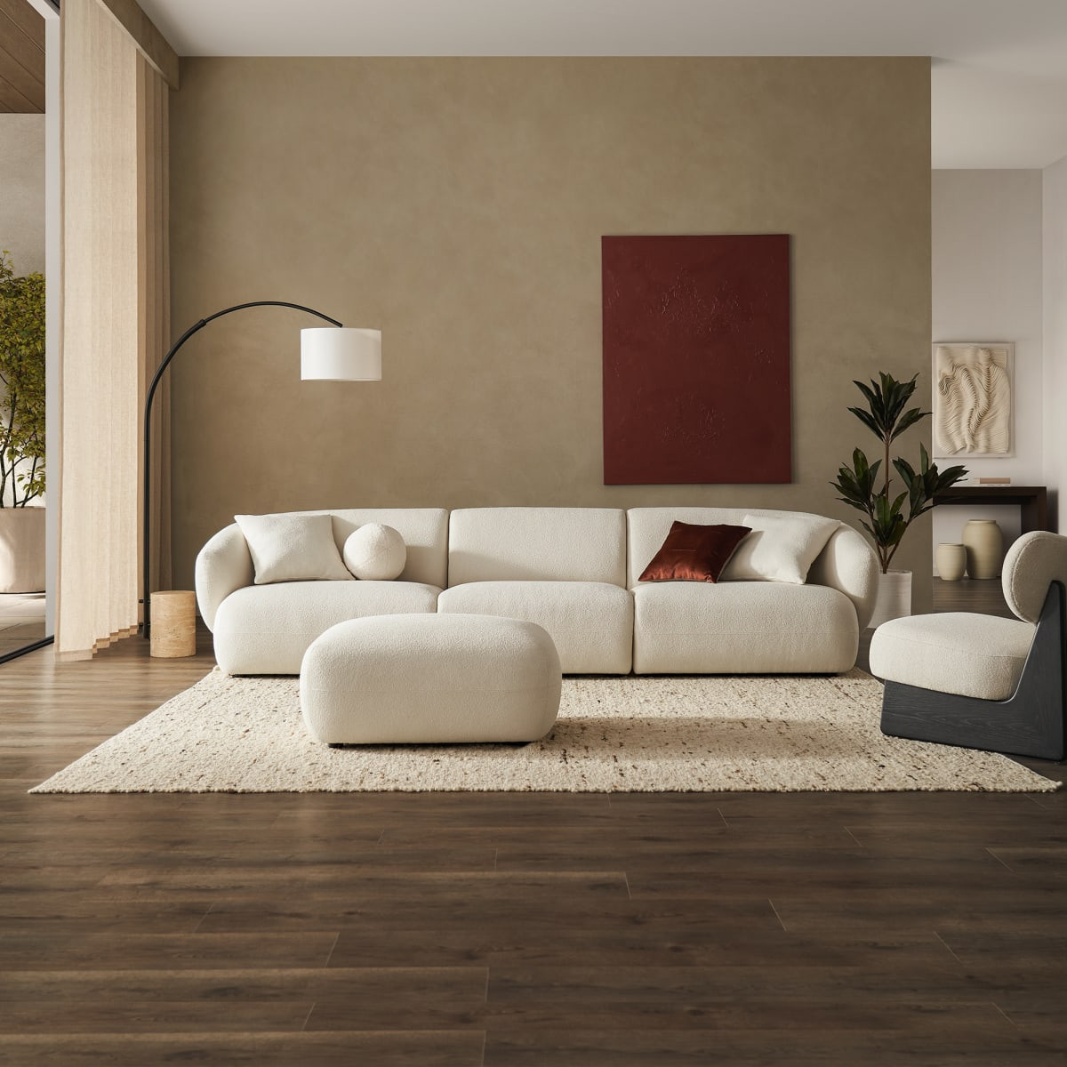 Auburn White Modular Sofa with Ottoman by Castlery, White, for Living Room | Castlery US