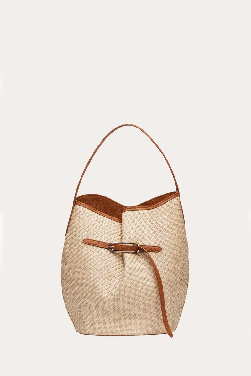 Belted Bucket Bag Large Beige Raffia | LITTLE LIFFNER