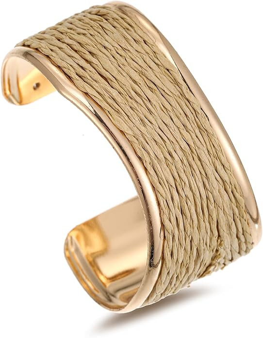 Raffia Irregular Wave Cuff Bracelet for Women, Chunky Bangle Wide Open Cuff Bangle Statement Brac... | Amazon (US)
