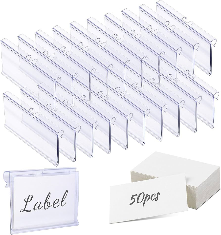 Meetory 50 PCS Clear Plastic Label Holders for Wire Shelf Retail Price Label, Basket Bin Labels C... | Amazon (US)