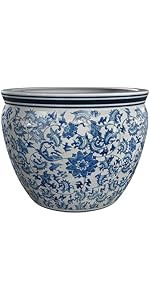 Red Lantern 14" Floral Blue & White Porcelain Fishbowl Planter or Cachepot for Indoor/Outdoor Use... | Amazon (US)