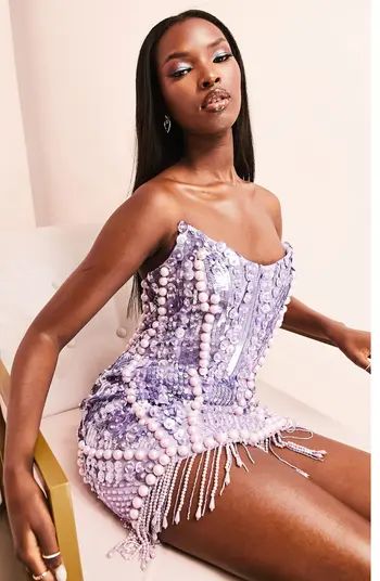 Luxe Imitation Pearl & Sequin Strapless Minidress | Nordstrom