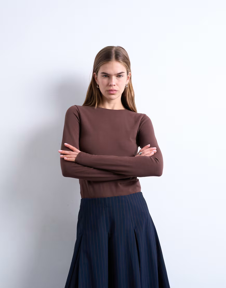Topshop clean long sleeve top in chocolate brown | ASOS (Global)