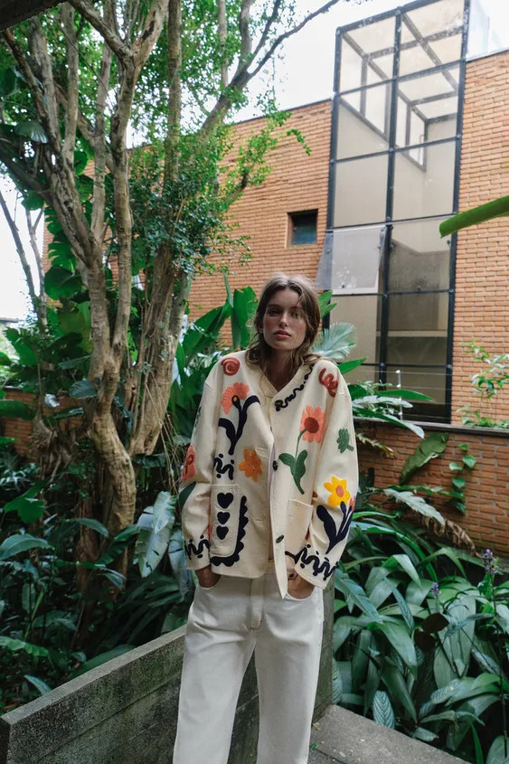 100% COTTON EMBROIDERED FLORAL JACKET | Zara US
