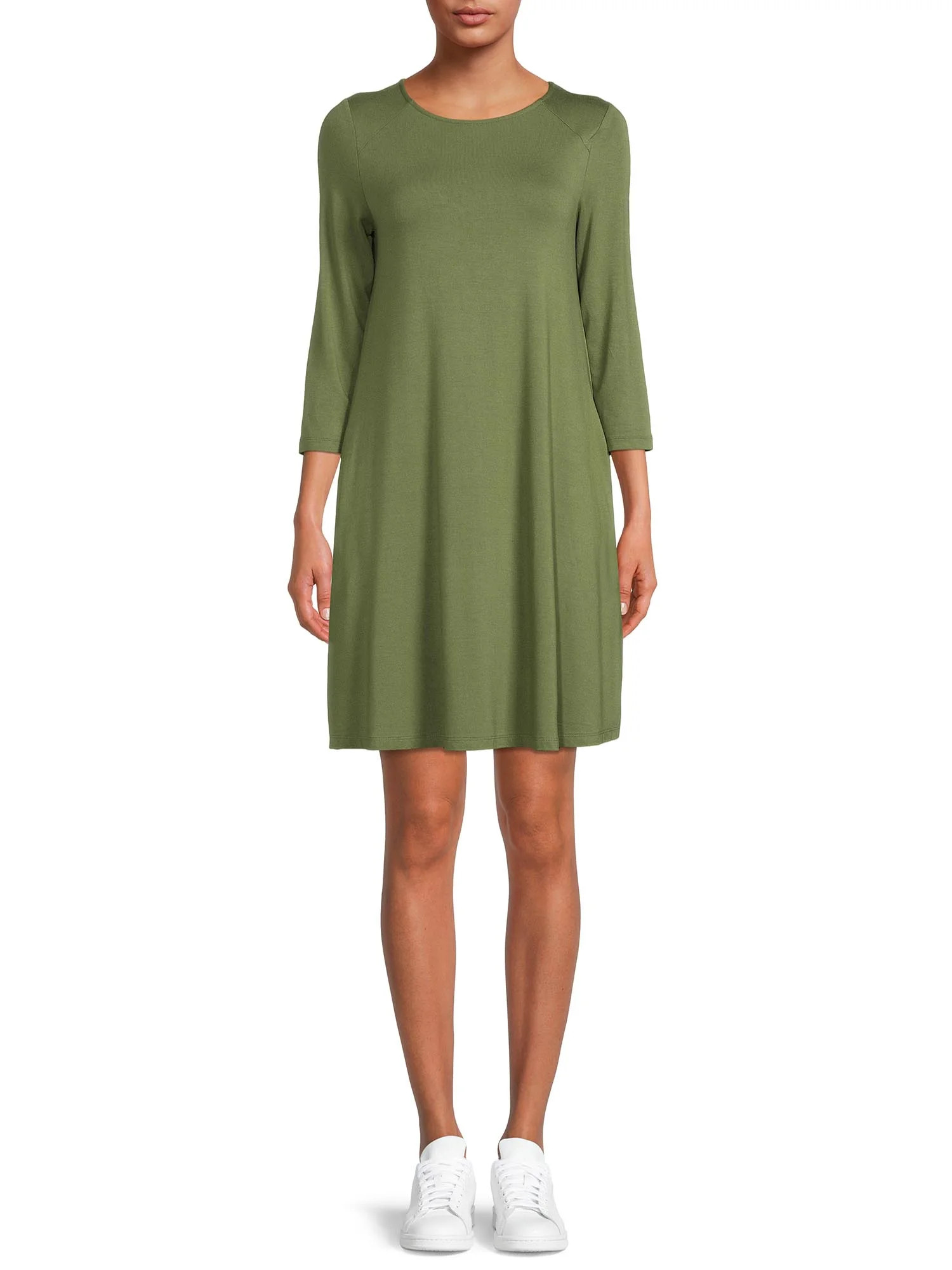 Time and Tru Women's Knit Dress with 3/4-Length Sleeves - Walmart.com | Walmart (US)