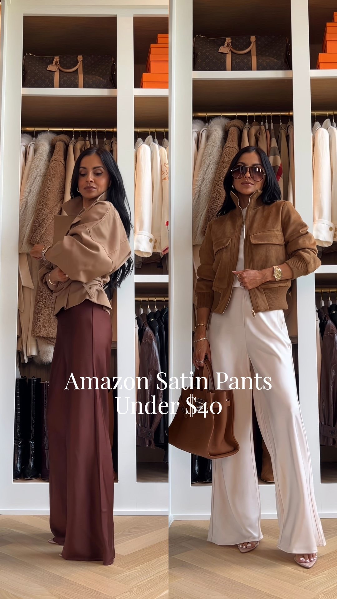 Amazon viral satin pants that look just like Aritzia under $40!
Wearing an XS
These do not wrinkle easily! Elastic waist and so comfy!
Zara suede jacket wearing an XS
Revolve cropped trench wearing an XXS
Hermes inspired Amazon bag 
Amazon sunglasses 2 for $25!

#LTKOver40 #LTKSeasonal #LTKootd
