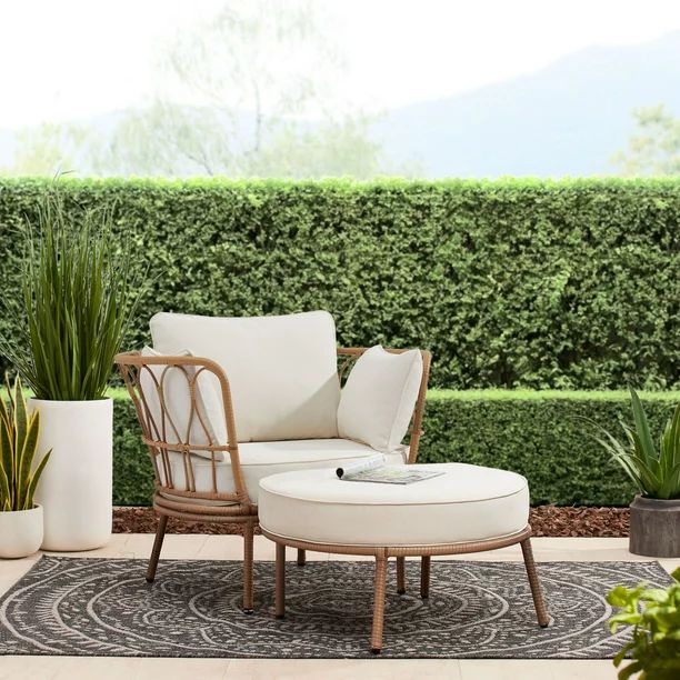 Better Homes & Gardens Willow Sage All-Weather Wicker Outdoor Cuddle Chair and Ottoman Set, Beige... | Walmart (US)