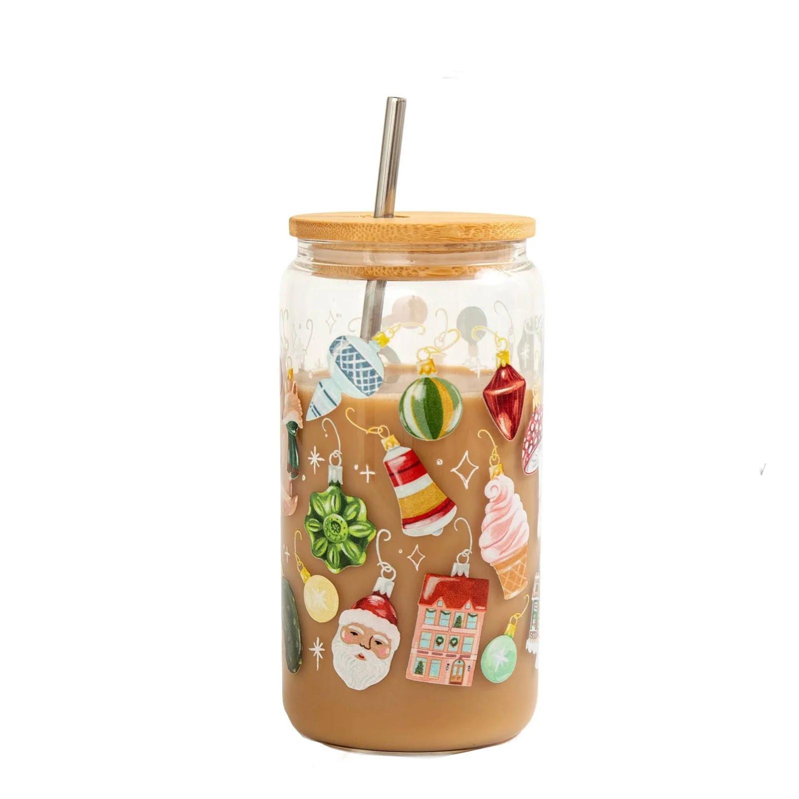 500ml Christmas Themed Color-Changing Sublimation Glass Can Cup - With Tree Straw Lid & Festive D... | Walmart (US)