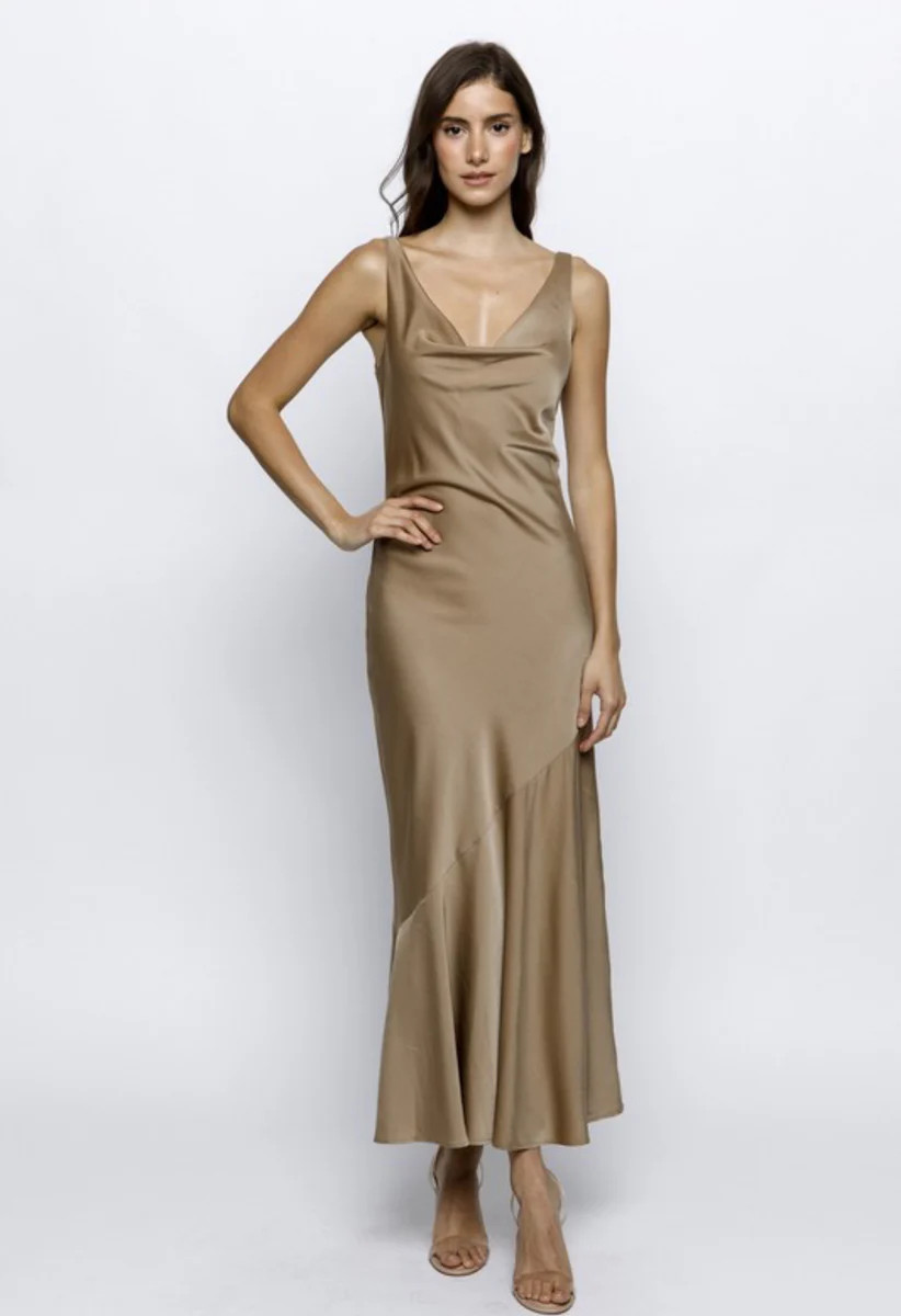 Emani Brown Satin Slip Dress | Lovi