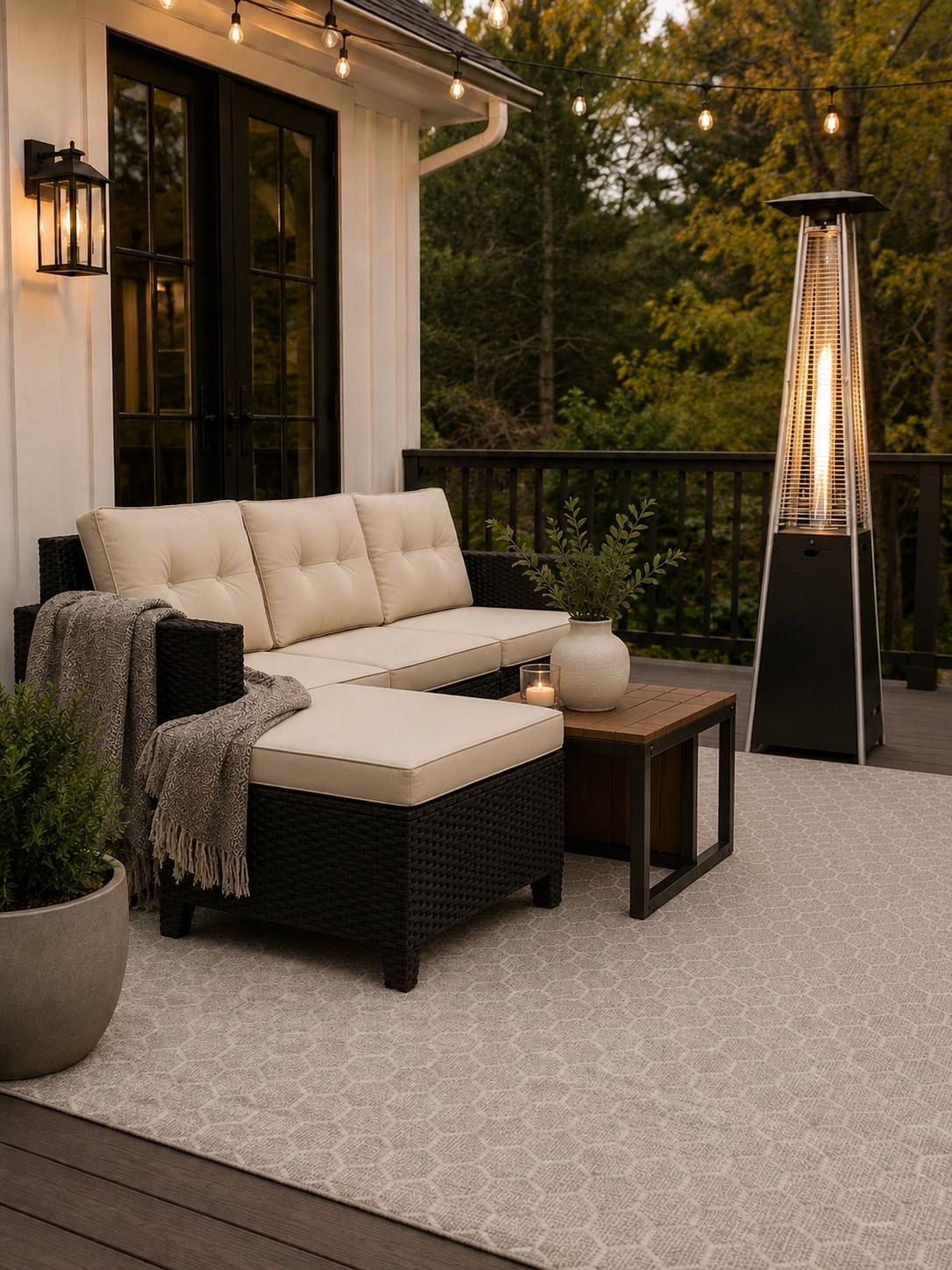 Cozy evenings on the deck ✨🤍

This outdoor setup is the definition of warm and inviting with the neutral sectional, glowing string lights, and sleek patio heater creating the ultimate cozy atmosphere 🌙 The layered textures and soft tones make this space feel like an elevated extension of the home — perfect for relaxing after sunset or hosting friends outdoors year-round.

I love how the dark wicker contrasts with the creamy cushions for that timeless modern farmhouse look while still feeling comfortable and lived in 🤎

Follow @farmtotablecreations on Instagram for more cozy home finds and elevated outdoor inspiration ✨

#LTKHome #OutdoorLiving #PatioDecor #BackyardInspo #CozyHome #DeckDecor #ModernFarmhouse #OutdoorFurniture #NeutralDecor #StringLights #OutdoorEntertaining #PatioSeason #HomeInspo #LTKStyle #BackyardGoals

#LTKHome #LTKSaleAlert