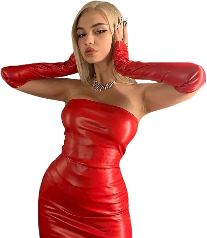 HLSIN Women Sexy Strapless Tube Top Mini Bodycon Dress with Arm Sleeve Party | Amazon (US)