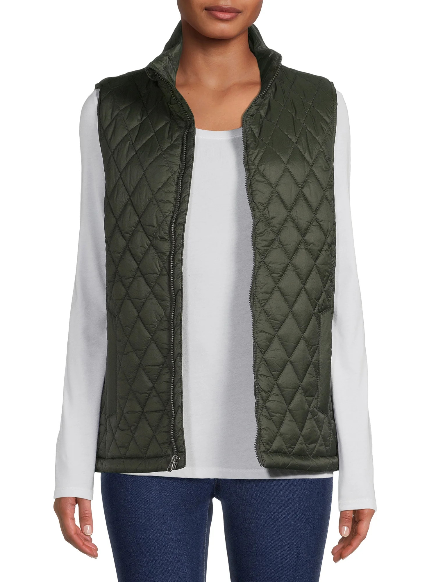 Time and Tru Women's and Plus Diamond Quilt Vest - Walmart.com | Walmart (US)