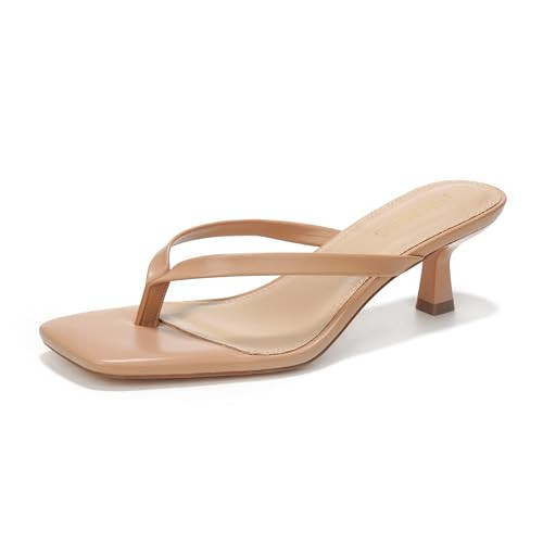 LULLASONG Women's Nude Kitten Heels Sandals Square Open Toe Flip Flop Heels 1.8-2 Inch Heeled Sandals for Women | Amazon (US)