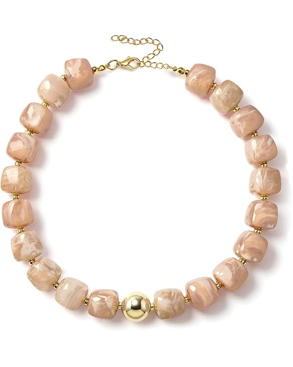 Summer Jewelry Square Chunky Beaded Necklace for Women Trendy Statement Colorful Beach Acrylic Re... | Amazon (US)