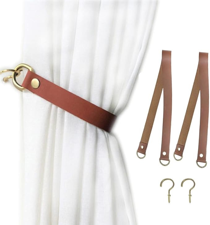 brandname SCRTB Leather Curtain Tiebacks 2 Pcs Curtain Tiebacks,Leather Curtain Rod Holder,Holdba... | Amazon (US)