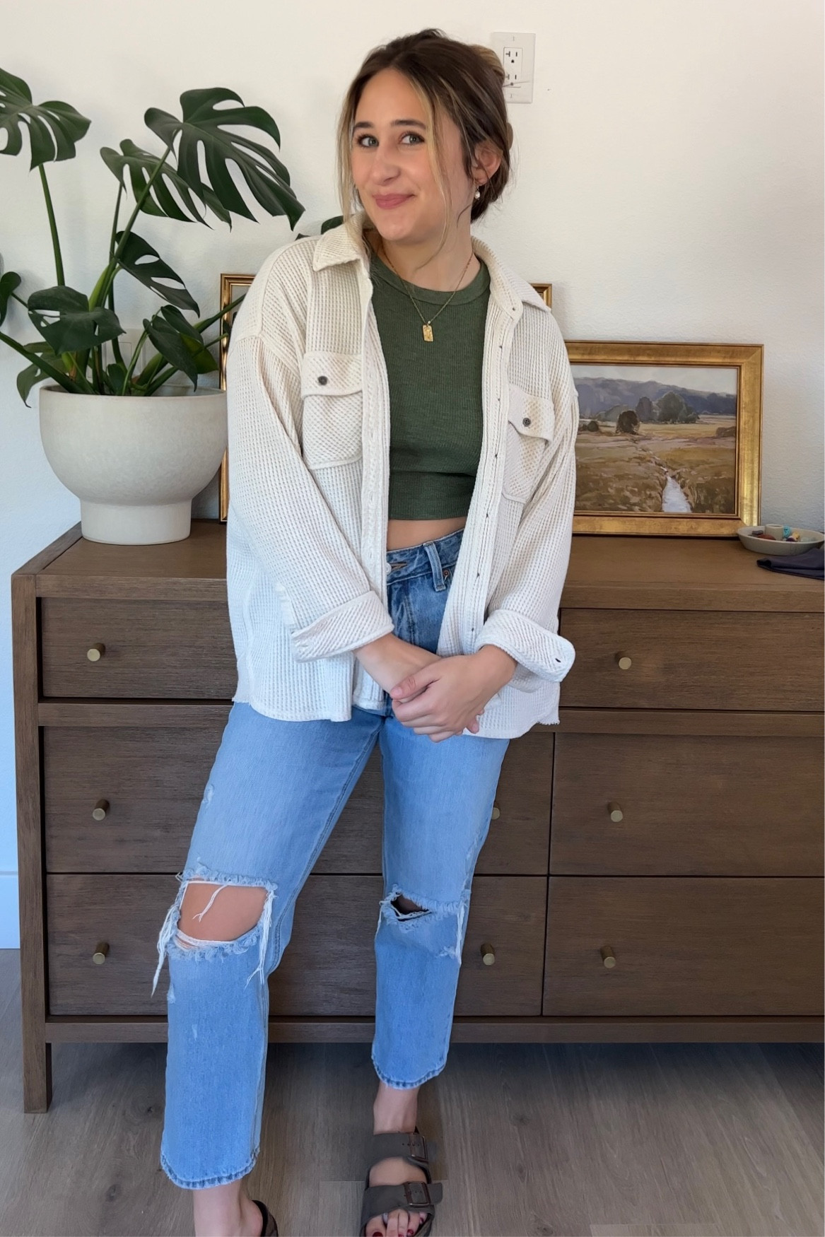 fall outfit
waffle knit shacket - size small
green shirt - size medium
old navy jeans - size 4 

#LTKFind #LTKSeasonal #LTKBacktoSchool