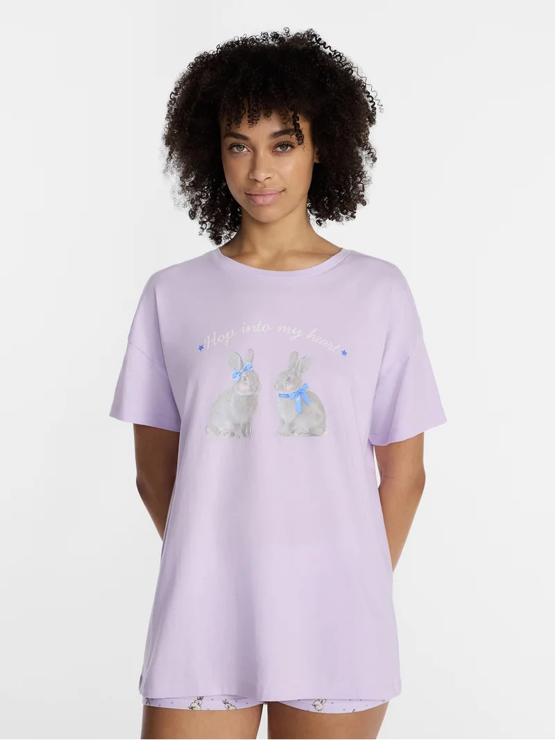 No Boundaries Sleepwear Oversized Graphic Cotton Tee, Women\u2019s and Women\u2019s Plus XXS-3X | Walmart (US)