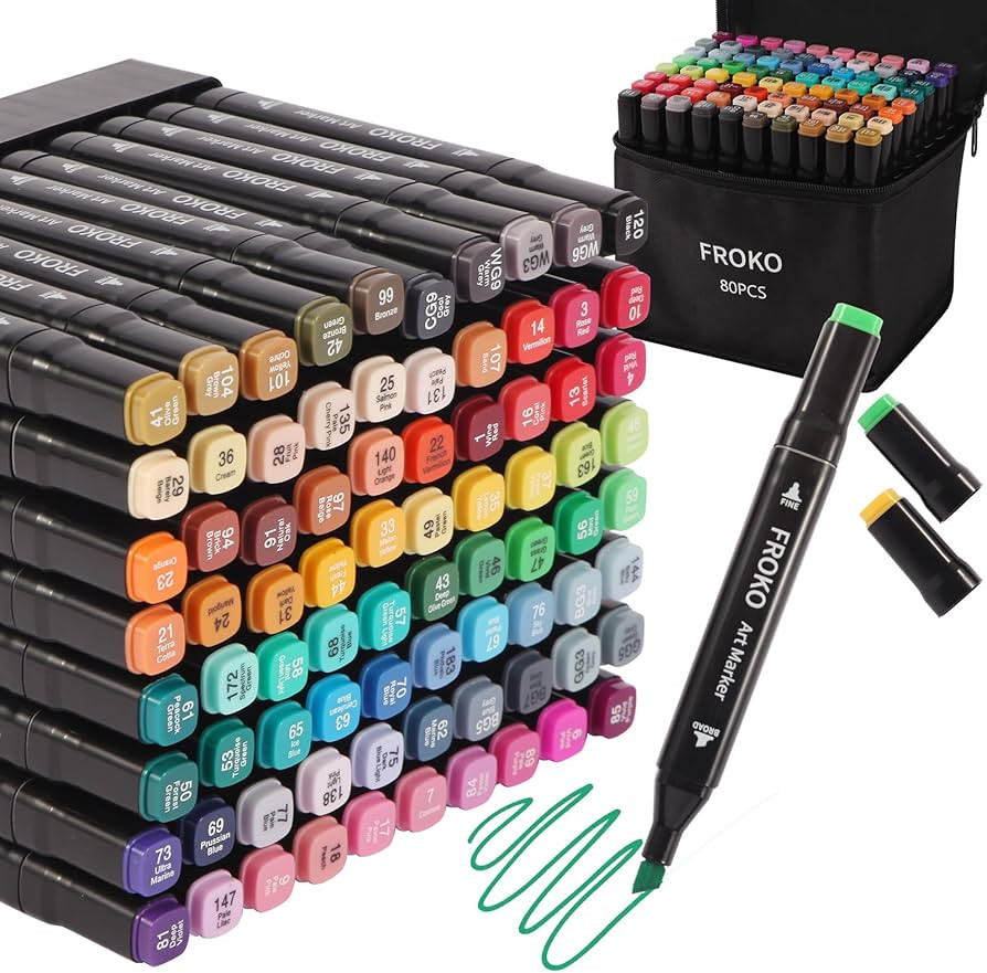 FROKO Alcohol Markers, 80 Colors Dual Tip Art Marker,Coloring Marker, markers for adult coloring ... | Amazon (US)