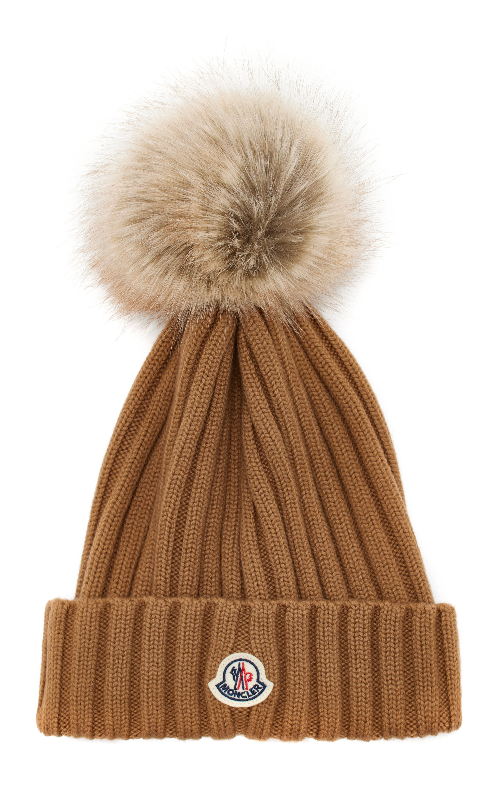 Moncler - Faux Fur-Trimmed Ribbed-Knit Wool Beanie - Brown - OS - Moda Operandi | Moda Operandi (Global)
