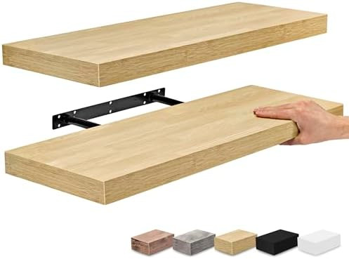 QueenFun White Oak Floating Shelf for Wall, 36 Inch Wood Floating Shelves Wall Mounted, Long Wall... | Amazon (US)