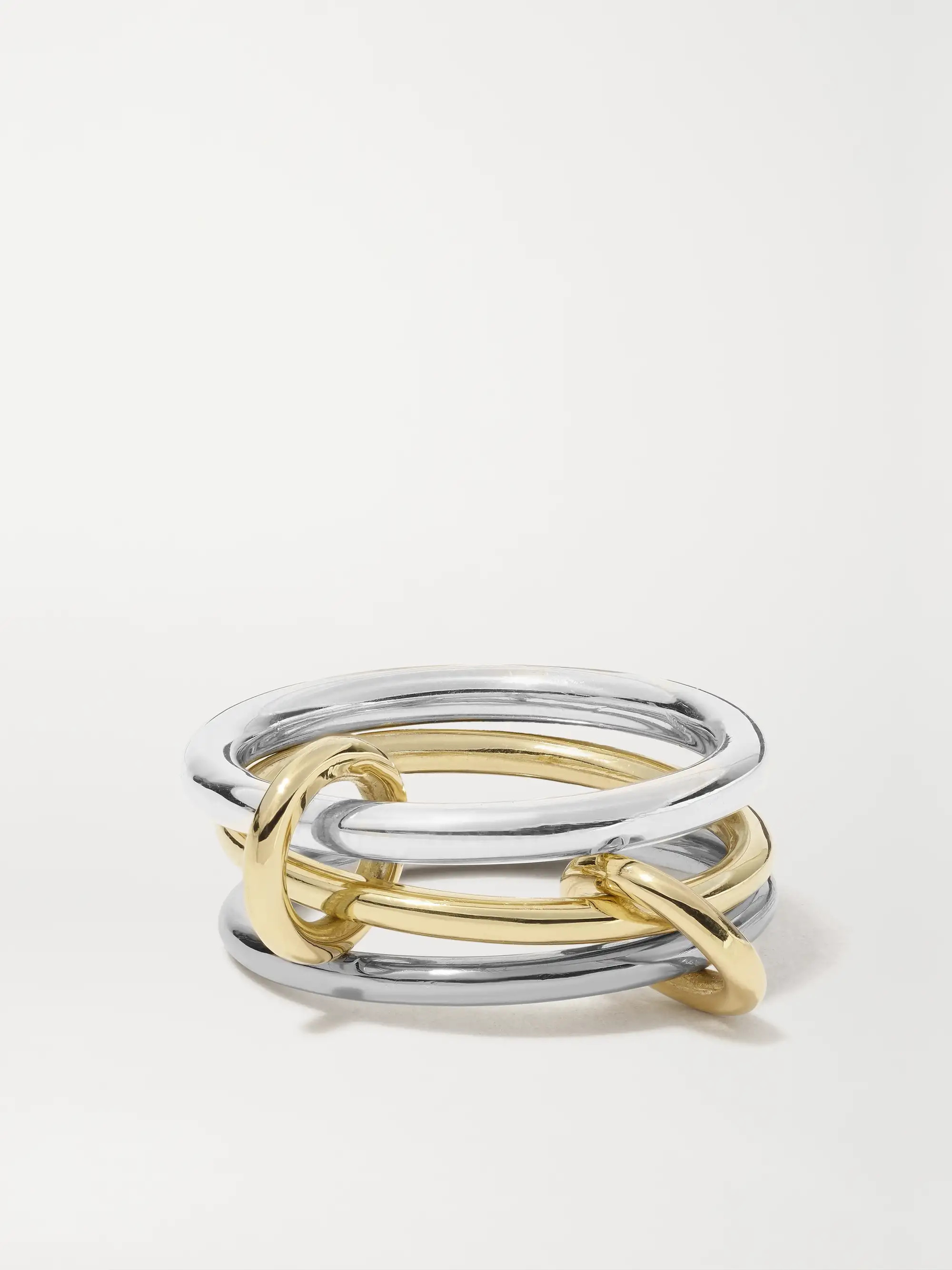 Fauna set of three 18-karat yellow, blackened gold and sterling silver rings | NET-A-PORTER (UK & EU)
