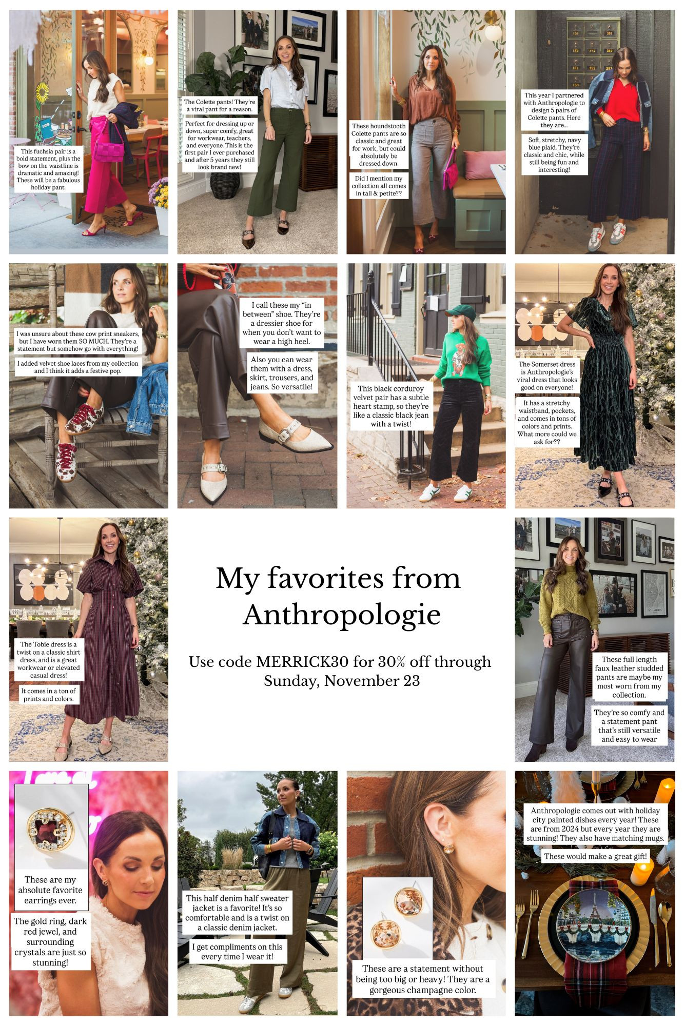 My Anthropologie code ends TONIGHT, sunday November 23! Use code MERRICK30 at checkout. 

Also through tonight, orders over $200 will get a $50 gift card to spend between 12/11-12/25! 

 #LTKHoliday #LTKFindsUnder100 #LTKWorkwear