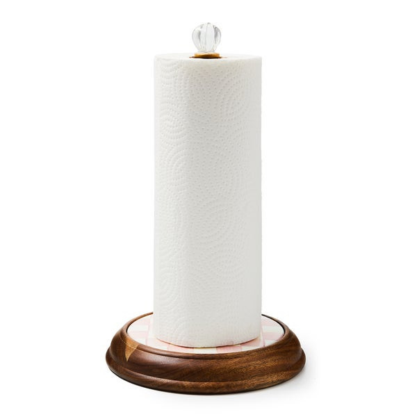 MacKenzie-Childs Rosy Check Wood Paper Towel Holder | MacKenzie-Childs