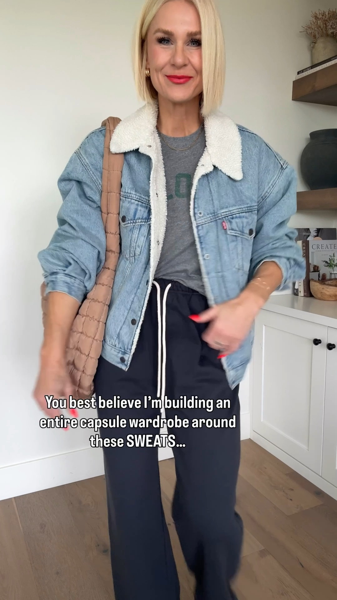 🚨This denim Sherpa lined jacket is marked down 40% off! This is one of my most worn jackets during the fall and winter. I love layering it over T-shirts, sweatshirts, hoodies, and sweaters. Fits true to size with an oversized fit. I’m wearing a medium.
New favorite wide leg sweatpants also on major sale, a classic T-shirt (Fits tts) you’ll wear for years, and my go to Adidas sneakers and quilted carry all bag.

#LTKCyberWeek #LTKHoliday #LTKOver40