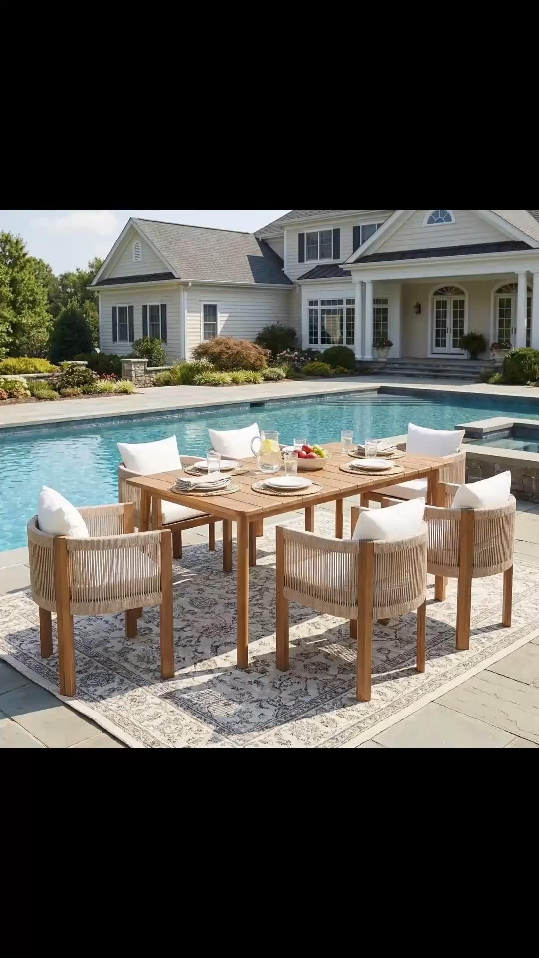 Keeton 7-Piece Modern Coastal Outdoor Dining Set With Acacia Wood Table And Rope-Wrapped Chairs With Cushions

#LTKMidsize #LTKOver40 #LTKHome