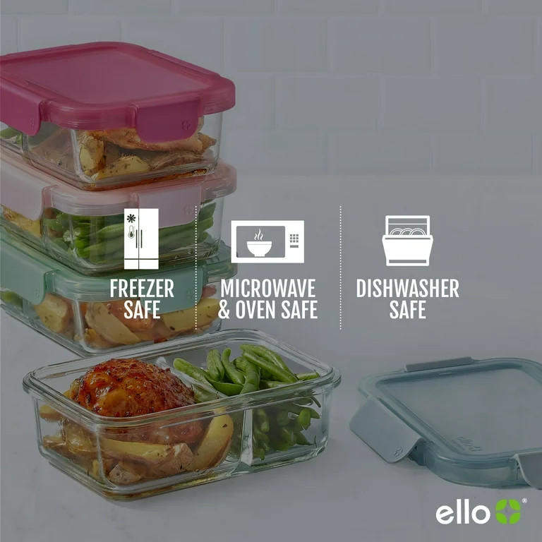Ello Color Lock 8pc 3.4 Cup Divided  Glass Meal Prep Set | Walmart (US)