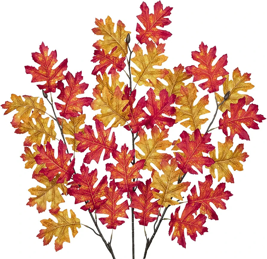 Fall Stems 35 inch Fall Leaves Stems Artificial Oak Leaves with Fake Acorns 3 Pcs Faux Fall Stems... | Amazon (US)
