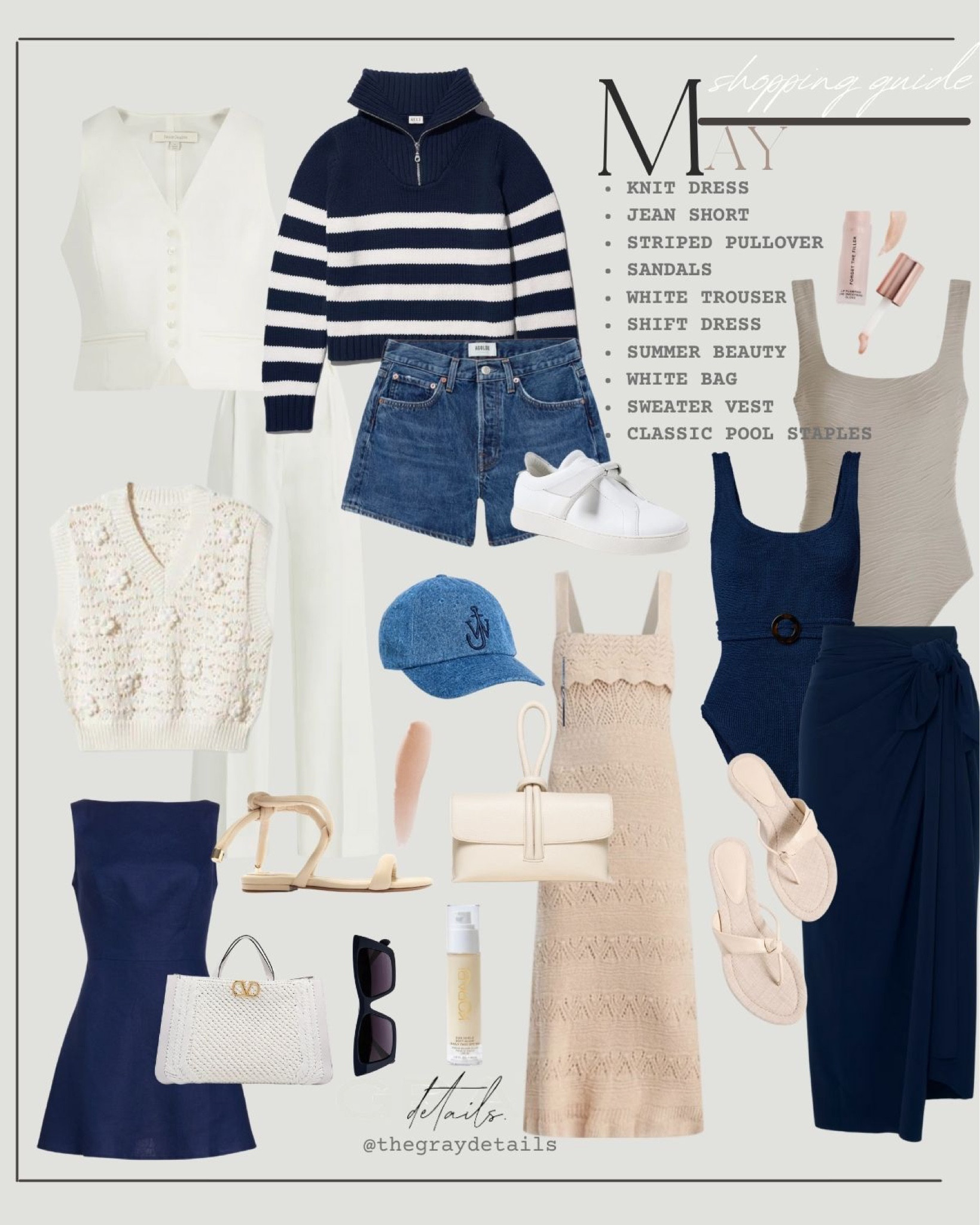 What to buy in may.

Jean shorts
Knit sweater
Navy dress
Sarong pool coverup
Hunza g swimsuit
Varley swim
White trousers 
White blazer 

#LTKworkwear #LTKFind #LTKswim