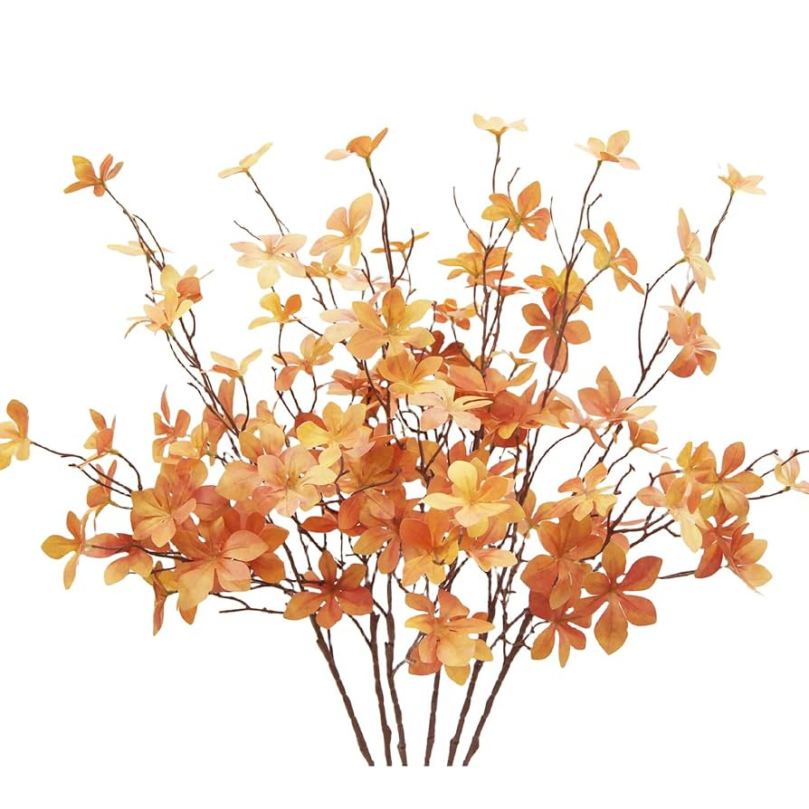 6PCS Artificial Fall Stems Faux Branches with Leaves for Vase Fake Plants for Home Table Autumn F... | Amazon (US)