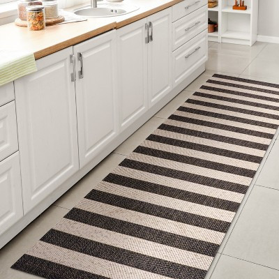 JONATHAN Y Negril Two-Tone Wide Stripe Black/Beige 2 ft. x 8 ft. Indoor/Outdoor Runner Rug, Non-Shedding, Easy-Clean | Target