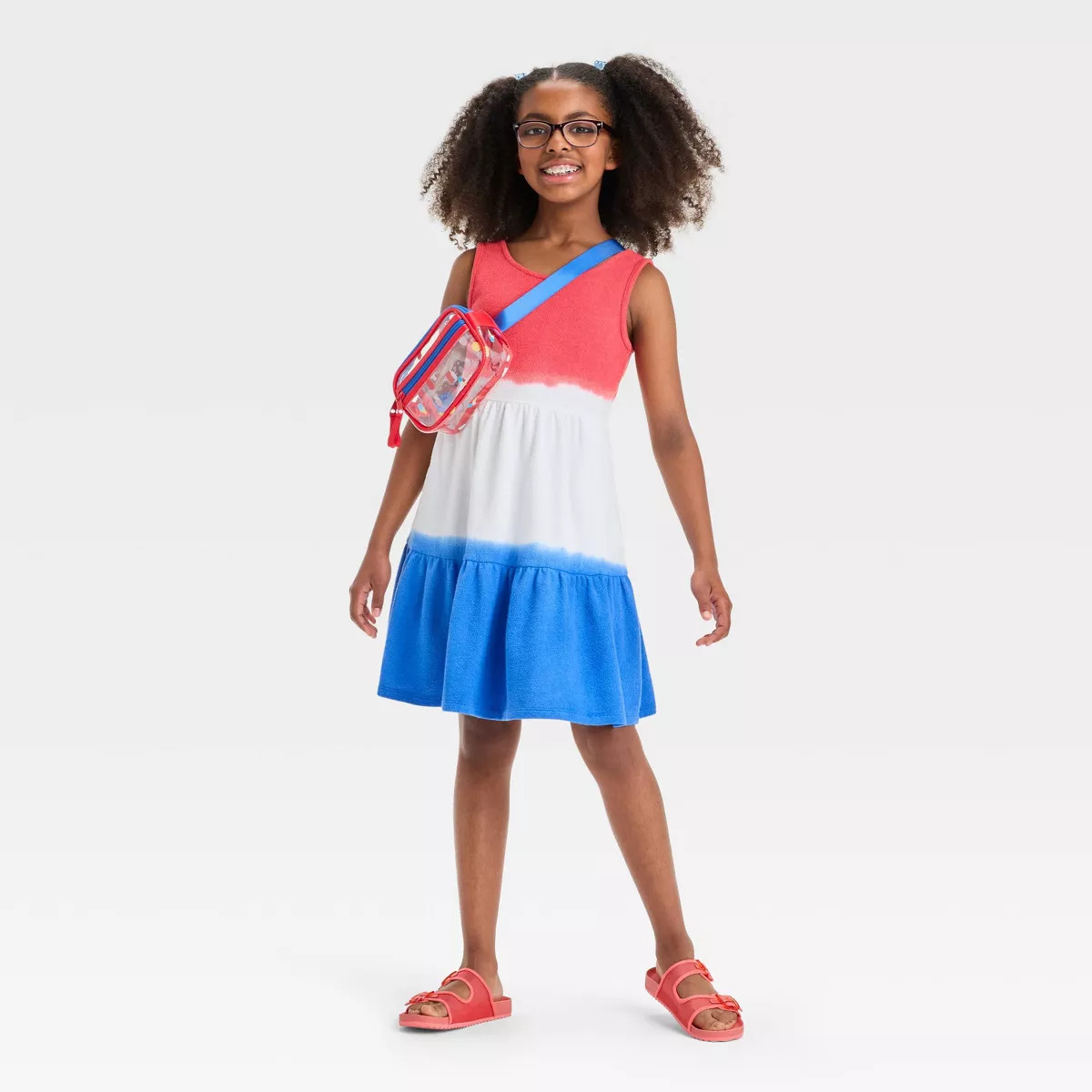 Girls' Sleeveless 4th of July Tie-Dye Terry Dress - Cat & Jack™ Red/White/Blue | Target